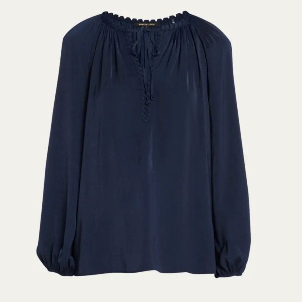 Kobi Halperin Farryn Pleated Blouson Sleeve Blouse Navy Size XXL